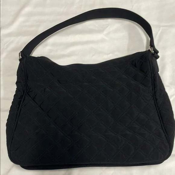 Vera Bradley Black Quilted Microfiber Shoulder Bag Hobo‎ Purse Two Front Pockets - Picture 6 of 7